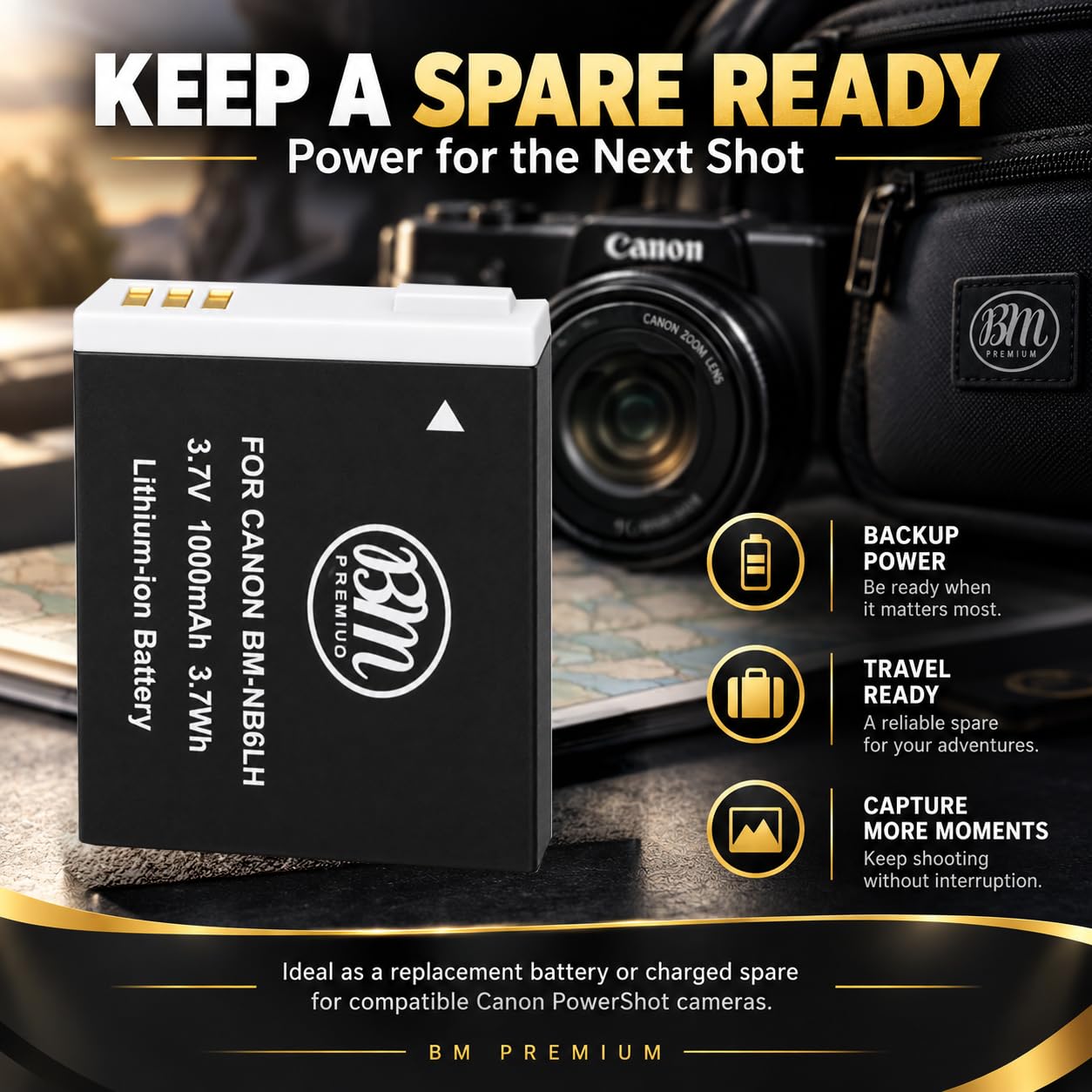 BM Premium NB-6L, NB-6LH Battery For Canon PowerShot S120, SX170